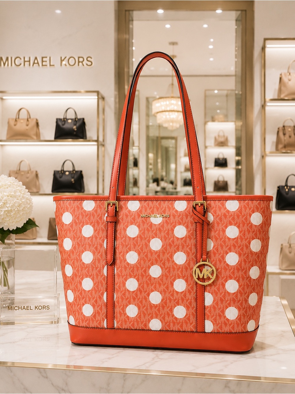 Michael Kors Jet Set Large Polka Dot Signature Logo Tote Bag